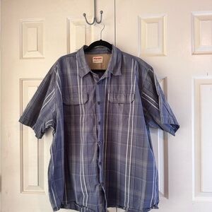 Wrangler Authentics Men’s Short Sleeve Button Up Shirt Blue Plaid SZ 2XL